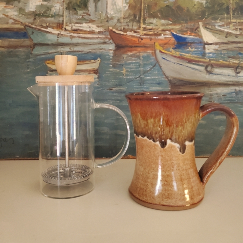 Single coffee press and hand glazed mug from VT